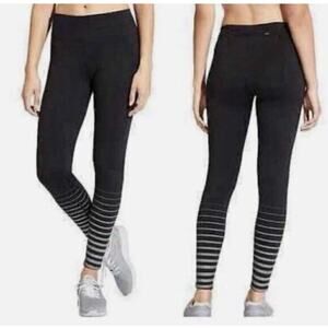 Athleta Leggings Sz M Black Full Length Silver Shine‎ Stripe Sonar 347988